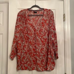 Jones and Company rayon top and cream and orange, V-neck with 3/4 sleeves